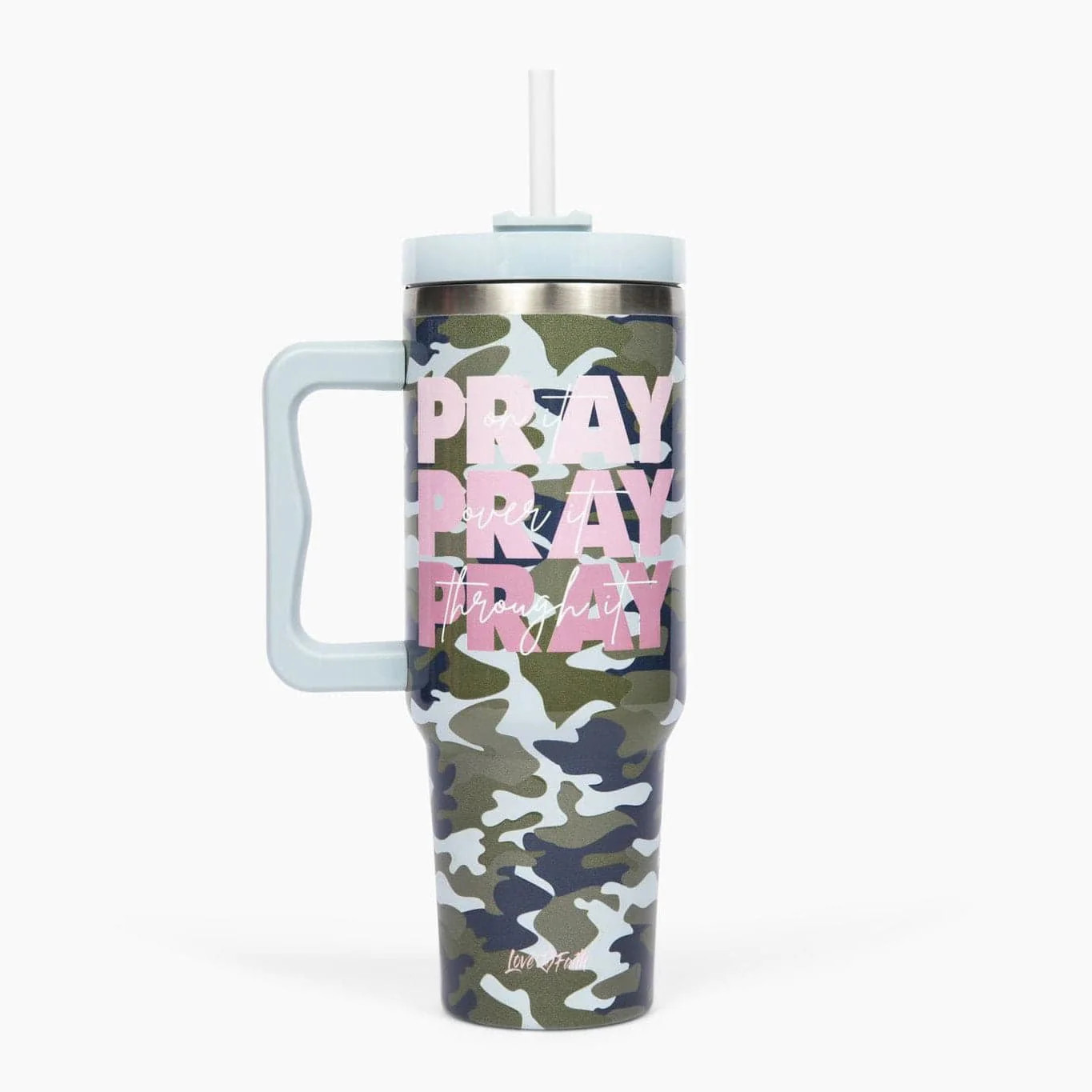 Pray On It Camo 40oz Tumbler w/ Handle | Love in Faith