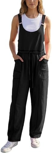 Hixiaohe Womens Casual Overalls Wide Leg Barrel Pants Rompers Drawstring Adjustable Strap Sleevel... | Amazon (US)