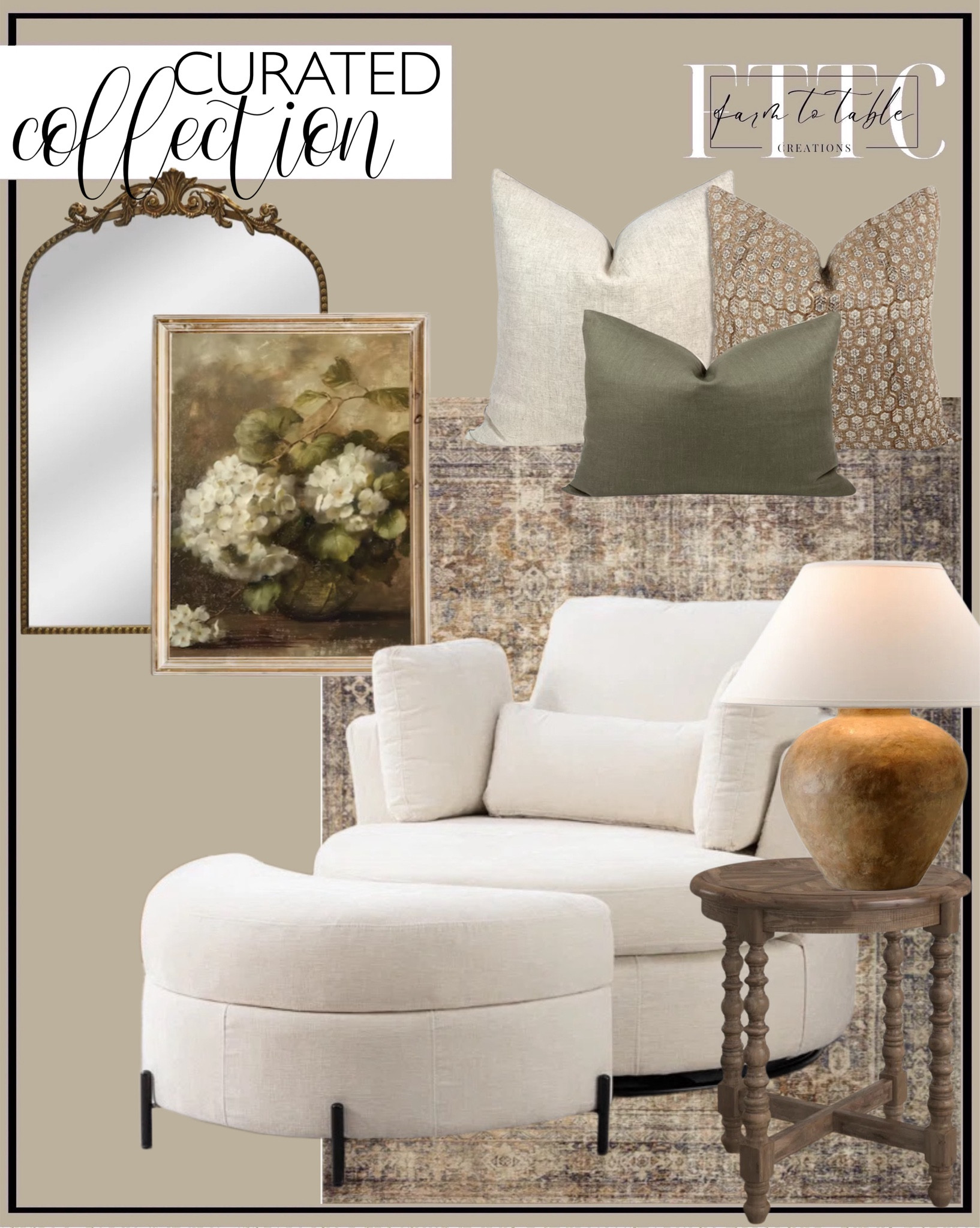 Curated Collection. Follow @farmtotablecreations on Instagram for more inspiration.

Amber Lewis x Loloi Morgan Sunset / Ink Area Rug feat. CloudPile. Hydrangea Painting, Vintage Flower Print, Dark Moody Antique Botanical Art PRINTABLE , Moody Still Life Art Print. PILLOW COMBO | Warm Neutrals, Beige Woven Pillow, Camel Floral Pillow, Green Pillow, Pillow Combination, Sofa Pillow Set, Fall Pillow Combo. Jacob Solid Wood End Table. Kavonta Upholstered Swivel Barrel Chair with Ottoman. Dobra Ceramic Table Lamp. Better Homes & Gardens 20" x 30" Filigree Arch Metal Wall Mirror Decor in Gold. 



#LTKHome #LTKFindsUnder50 #LTKSaleAlert