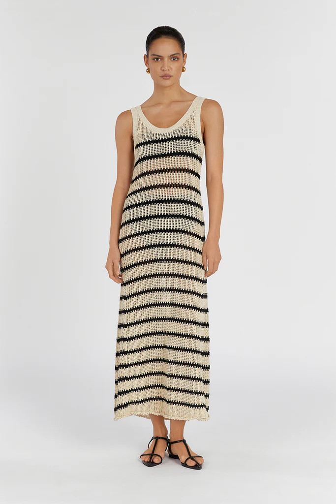 MARGOT WHEAT STRIPE KNIT MIDI DRESS | DISSH