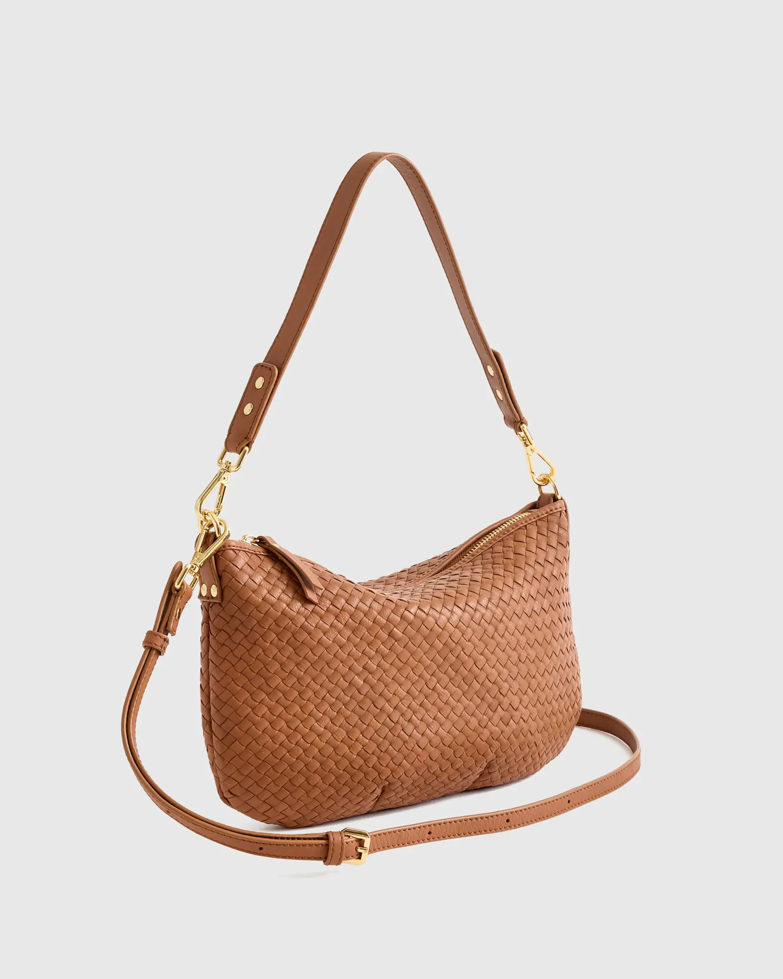 Italian Handwoven Leather Mini Shoulder Bag in Cognac | Quince