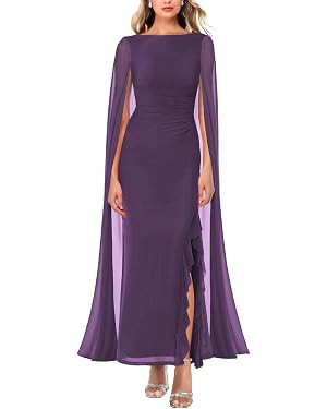 MAYFASEY Women's Sexy Elegant Long Sleeve High Split Mesh Ruched Formal Long Evening Party Maxi D... | Amazon (US)