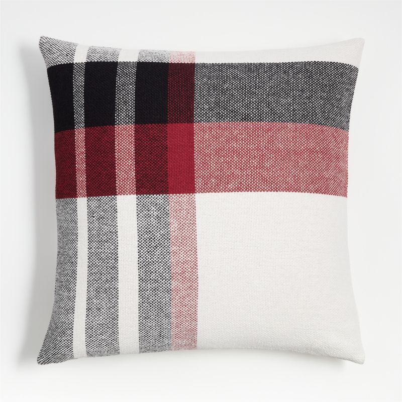 Luminous Red Organic Holiday Plaid 23"x23" Throw Pillow Cover | Crate & Barrel | Crate & Barrel