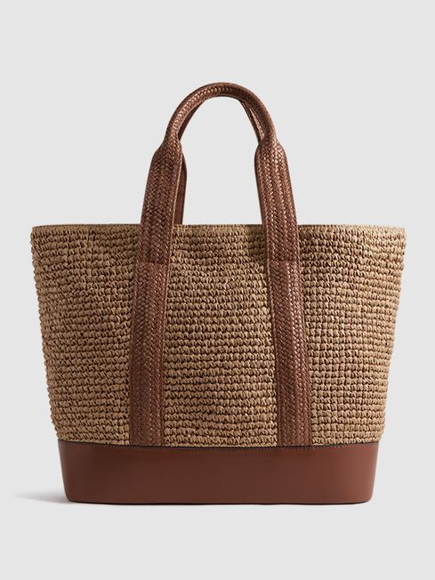 Reiss Tan Mira Raffia Tote Bag | Reiss UK