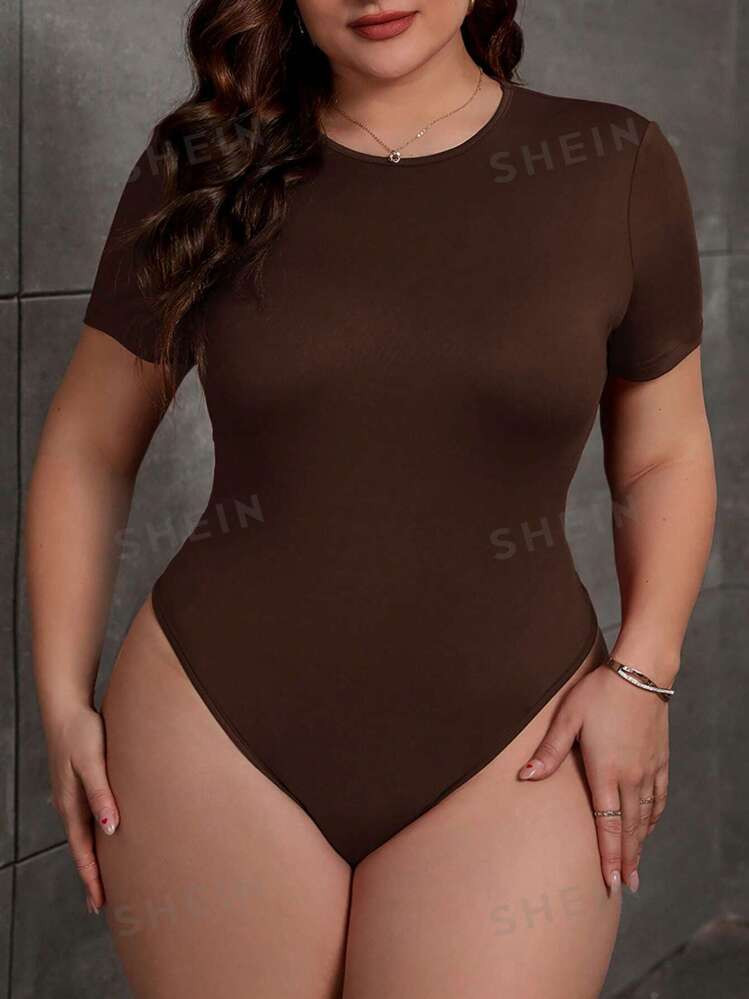 SHEIN Essnce Plus Solid Slim Fit Tee Bodysuit | SHEIN