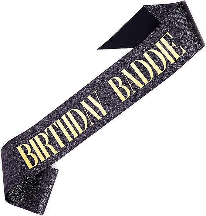 Original "Birthday Baddie" sash - Black Glitter sash with Gold foil. Soft Black Satin Sash for Wo... | Amazon (US)