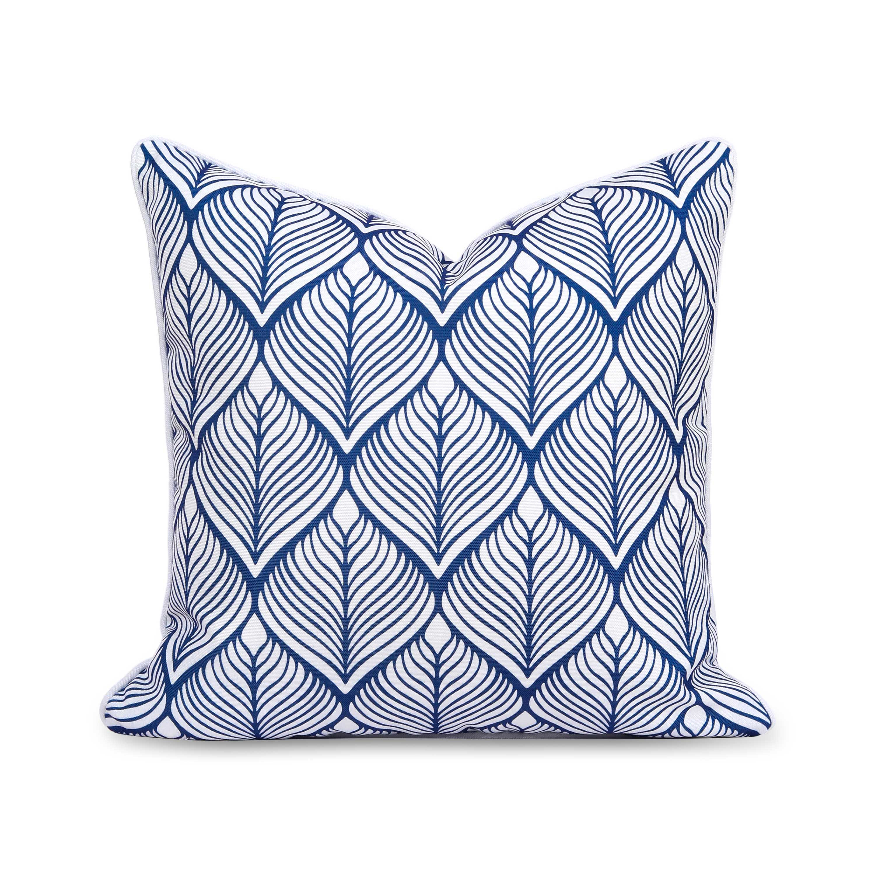 Coastal Indoor Outdoor Throw Pillow Cover Only, Geometric Leaves, Navy Blue, 20 | Hofdeco