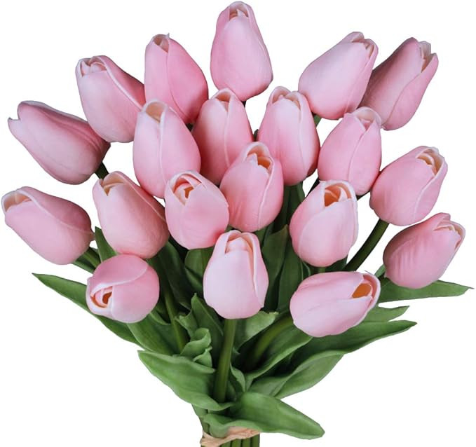 20 Pcs Artificial Pink Tulips Flowers Faux Tulip Stems PU Real Touch Tulips for Easter Spring Wre... | Amazon (US)