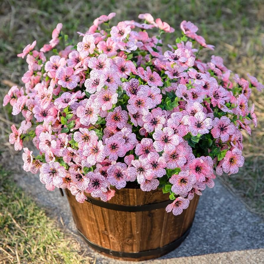 Artificial Faux Outdoor Plants Flowers for Spring Decoration, 12 Bundles Fake Pink Silk Daisy Wildflower for Planter Pot UV Resistant Realistic for Outside Porch Home Patio Garden | Amazon (US)