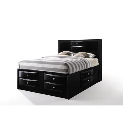 Queen White Storage Bed Featuring Rectangular Bookcase Headboard, 8 Drawers In Hb And Rails, Center Metal Glide Drawer Mechanism, 5 Platform Panels Sl | Wayfair North America
