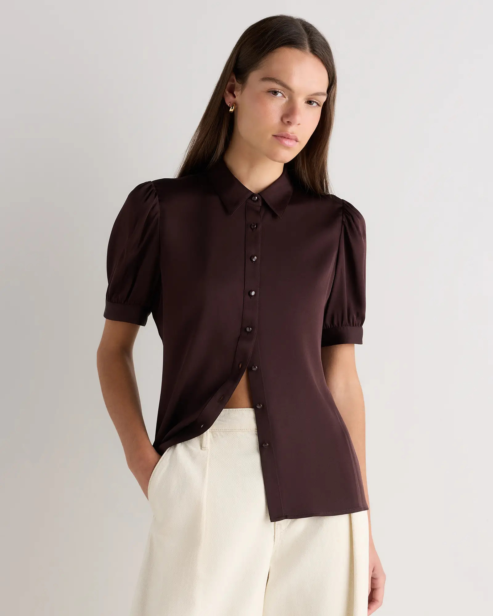 Washable Stretch Silk Puff Sleeve Blouse | Quince