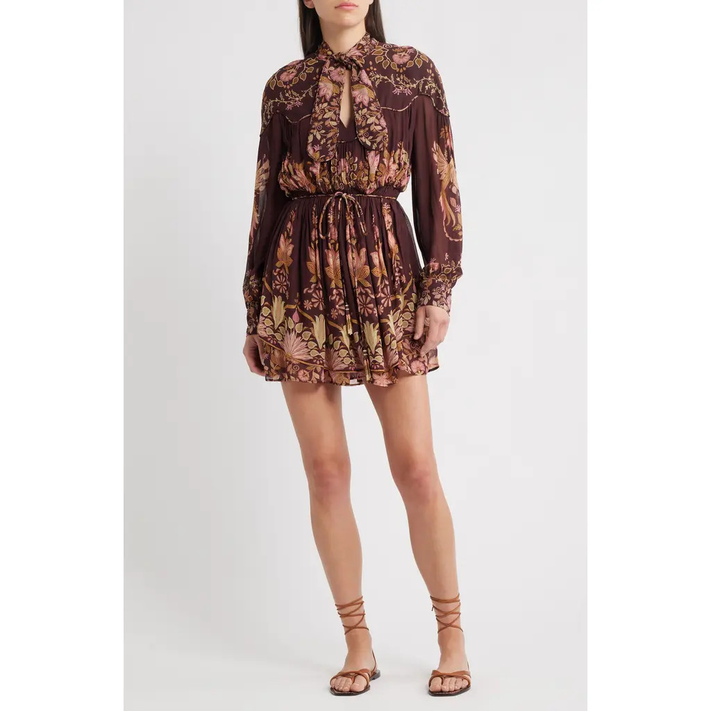 FARM Rio Bella Floral Long Sleeve Minidress in Burgundy at Nordstrom Rack, Size Large | Nordstrom Rack