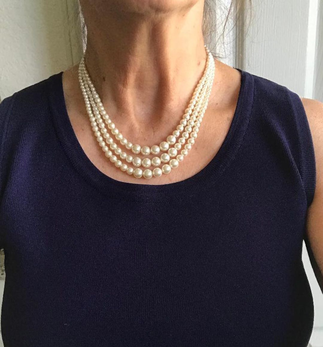 3 Strand Pearl Necklace Crown Pearl Necklace Queens Pearls - Etsy | Etsy (US)
