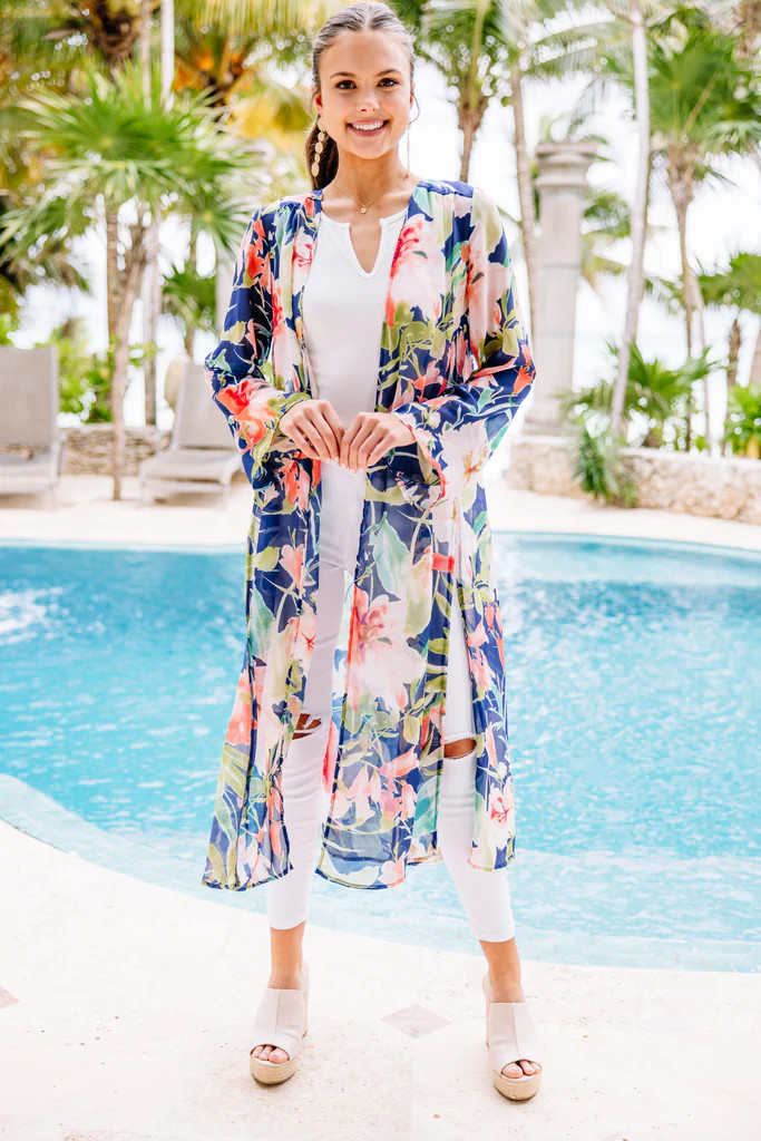 Make An Appearance Royal Blue Floral Kimono | The Mint Julep Boutique