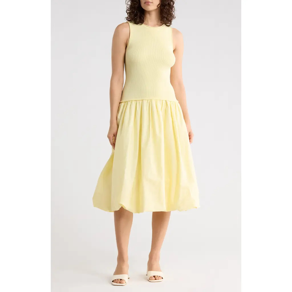 1.STATE Mixed Media Tank Midi Dress in Pastel Yellow at Nordstrom Rack, Size X-Large | Nordstrom Rack