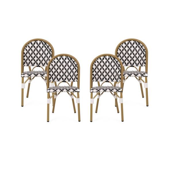 Louna 4pk Outdoor French Bistro Chairs - Black/White/Bamboo - Christopher Knight Home | Target