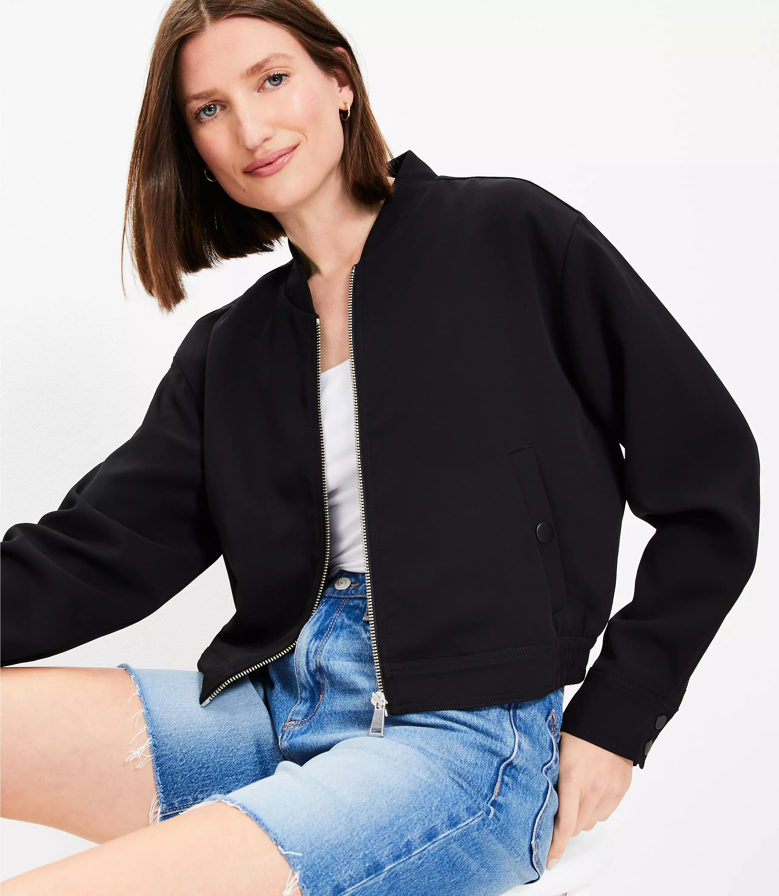 Crepe Bomber Jacket | LOFT
