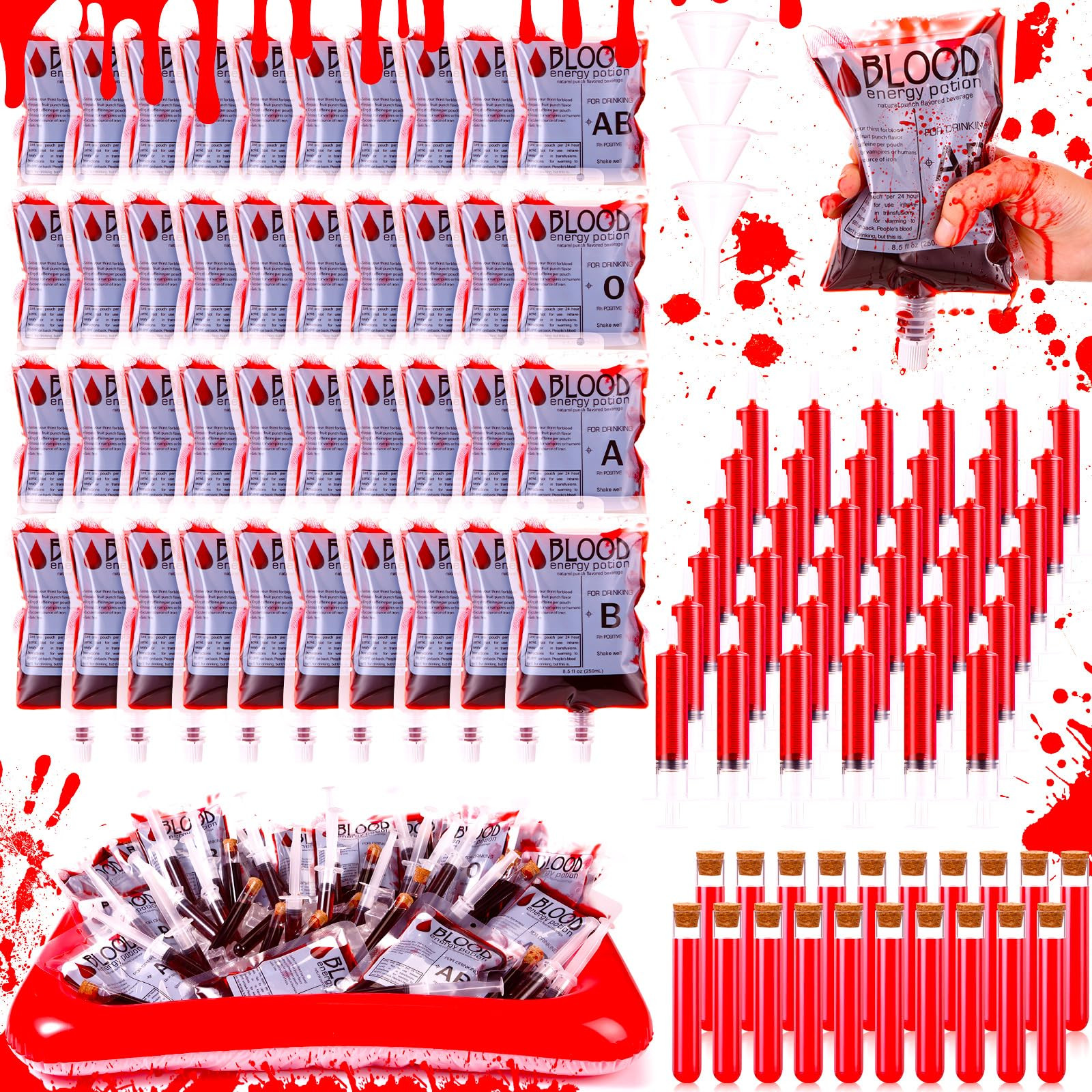 100 Pcs Halloween Blood Bags for Drinks Halloween Party Decoration with 1 Inflatable Cooler 40 Iv... | Amazon (US)
