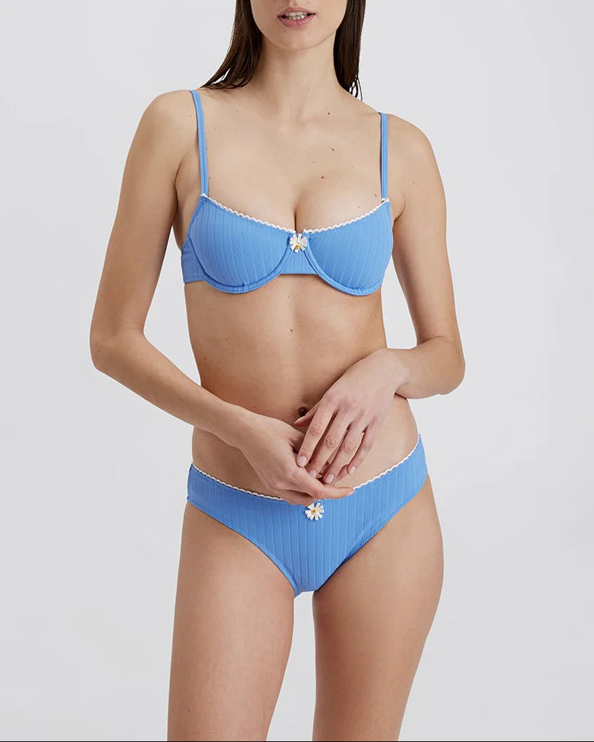 The Daphne Ribbed Bikini Top in Marina Blue | Solid & Striped