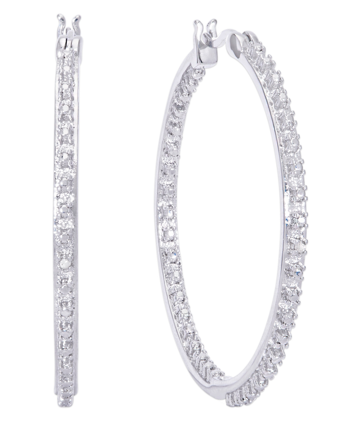 Diamond Accent Large Thin Hoop Earrings in Silver Plate or Rose Gold Plate - Silver | Macy's
