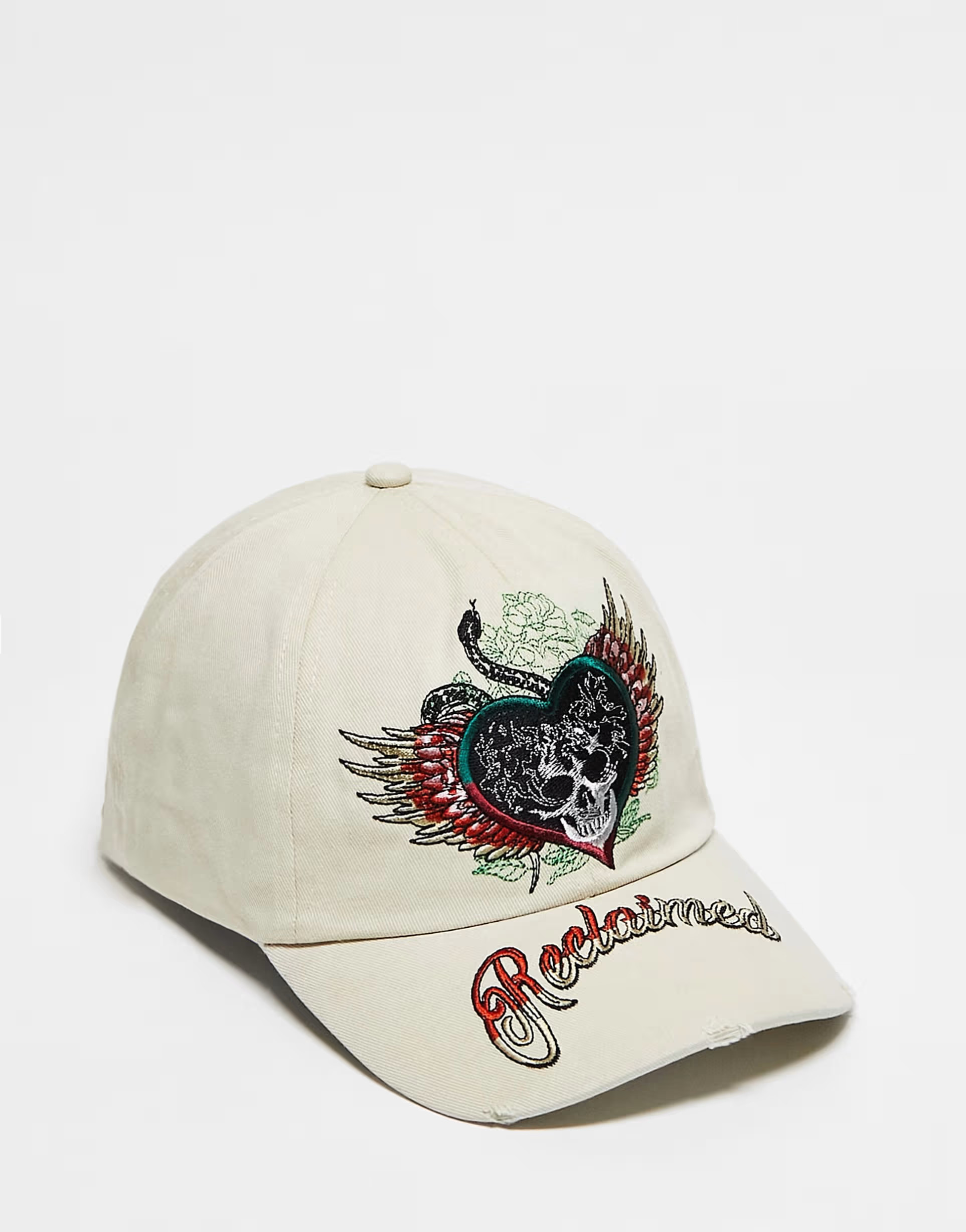 Reclaimed Vintage unisex Y2K skull embroidered trucker in washed ecru | ASOS (Global)