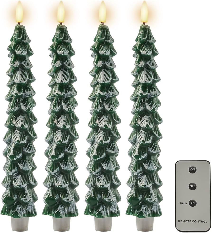 DN DECONATION 4PCS Christmas Tree Tall Candlesticks with Remote, LED Christmas Flameless Taper Ca... | Amazon (US)