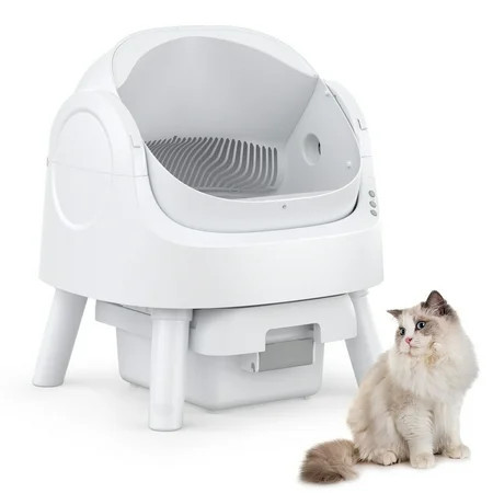 PetPivot Automatic Cat Litter Box Self-Cleaning with Safety Protection, Mat and Trash Bags Included, White | Walmart (US)