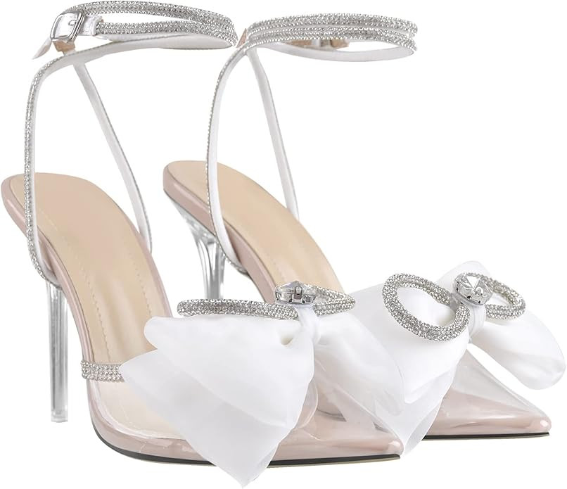 MissHeel Clear High Heels and Pumps Rhinestone Ankle Strap Pointed Toe | Amazon (US)