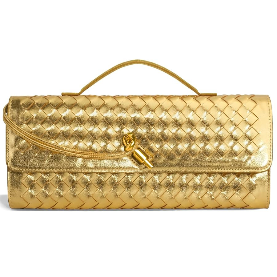 Woven Clutch Purses for Women, Formal Satchel Leather Evening Bag Shoulder Handbag | Amazon (US)