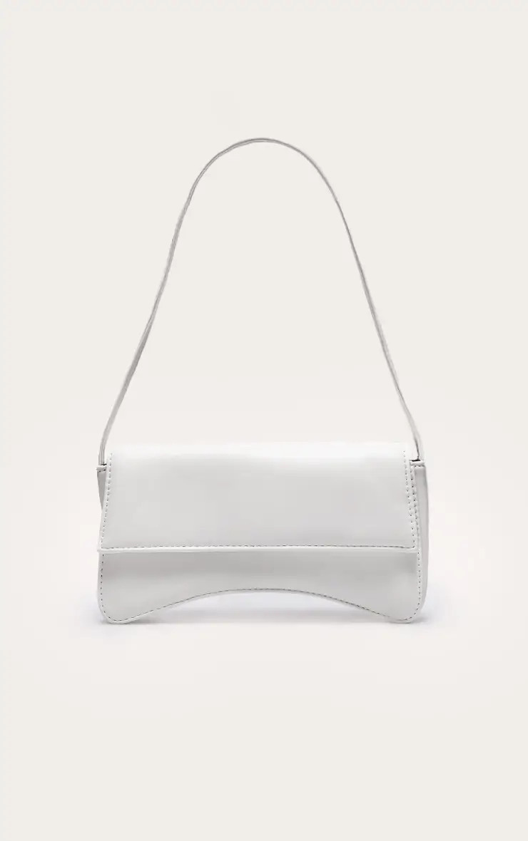 White PU Flap Over Baguette Shoulder Bag | PrettyLittleThing | PrettyLittleThing UK