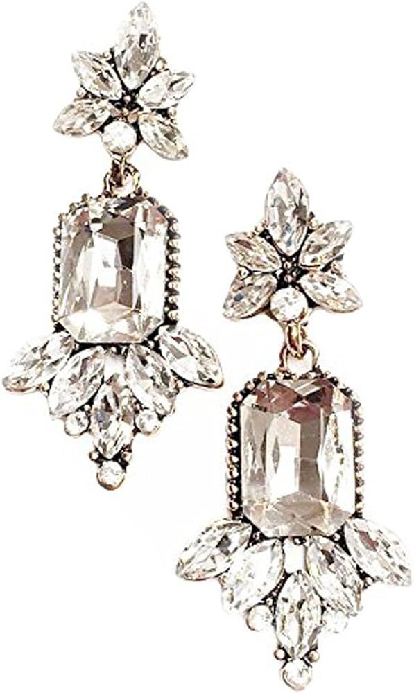 Gold Tone Art Deco Antique Vintage Flapper Style Rhinestone Wedding Bridal Prom Earrings | Amazon (US)