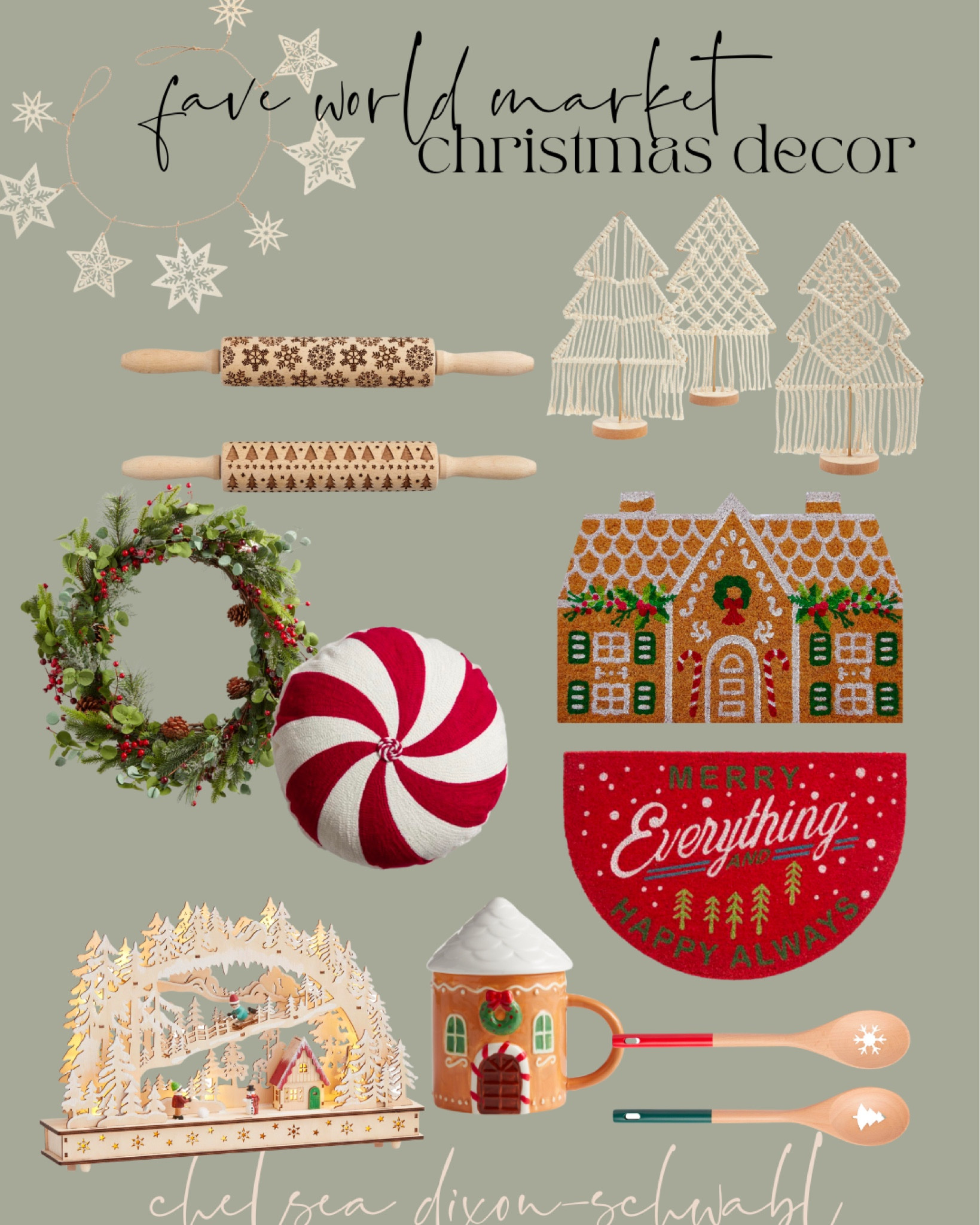 Favorite world market Christmas decor! 

Holiday decor / gingerbread mug / holiday welcome mats / Christmas rolling pins / macrame Christmas trees / laser cut wood Christmas scenes / holiday wreath / Christmas spoons   

#LTKHoliday #LTKhome #LTKSeasonal