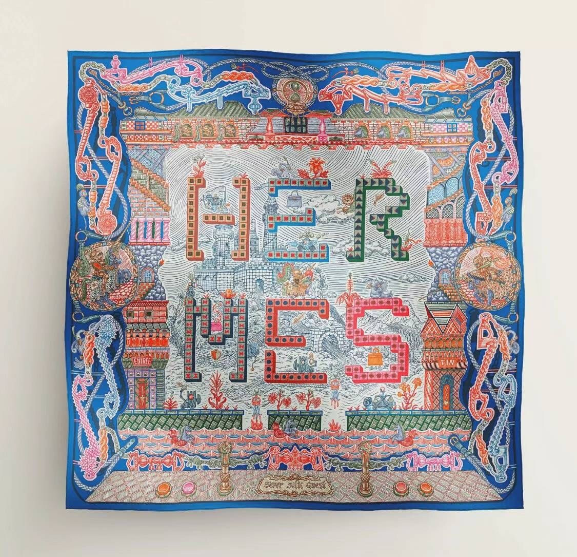 NWT HERMES Super Silk Quest Scarf 90cm Silk Logo Maze Block Game Carre Unused  | eBay | eBay US