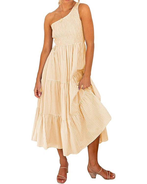 BTFBM Women One Shoulder Summer Dresses 2024 Sleeveless Casual High Waist Floral Flowy Beach Boho... | Amazon (US)