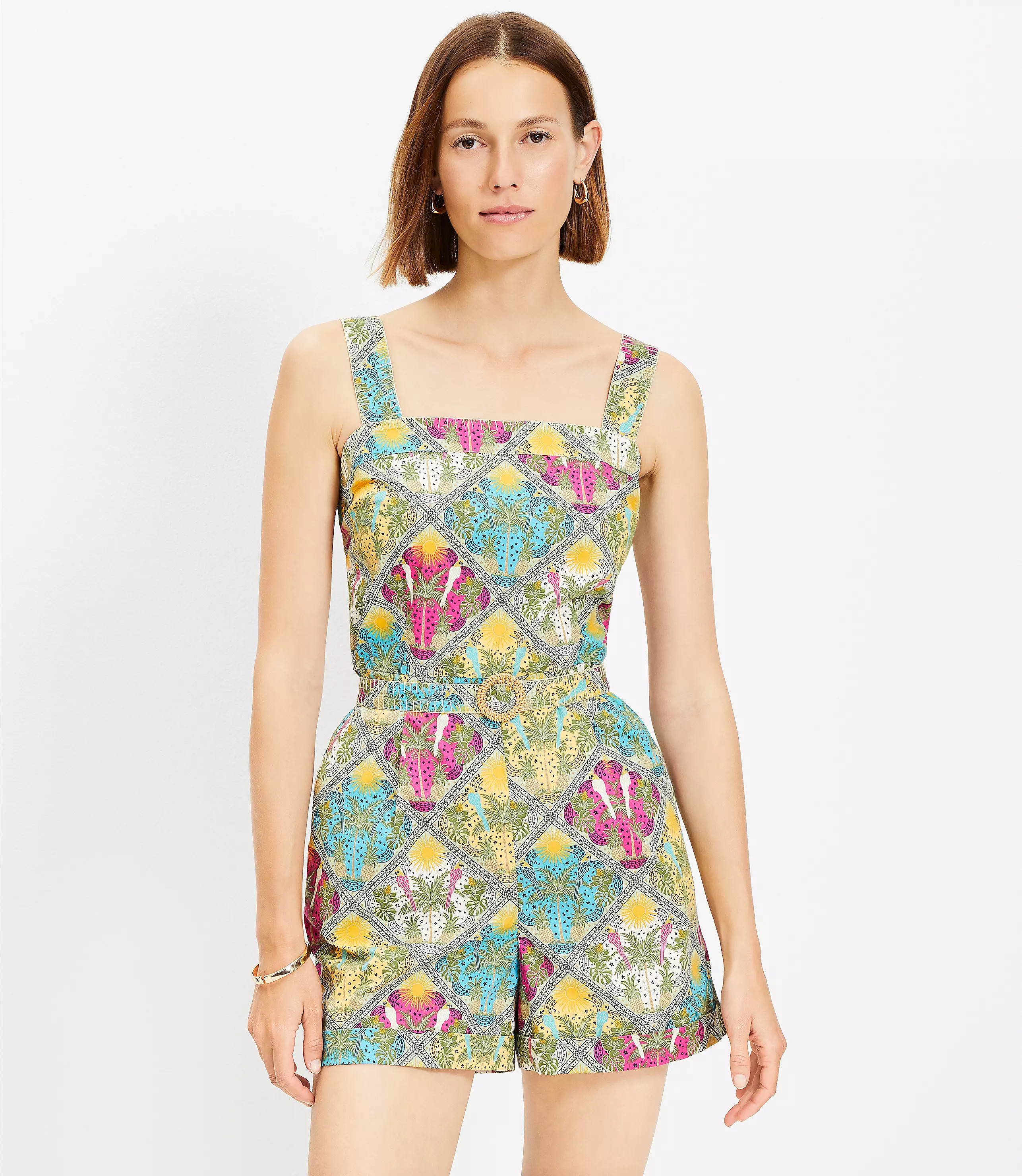 Palm Belted Strappy Romper | LOFT