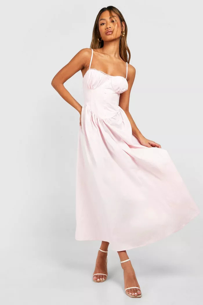Strappy Milkmaid Midi Dress | boohoo (US & Canada)