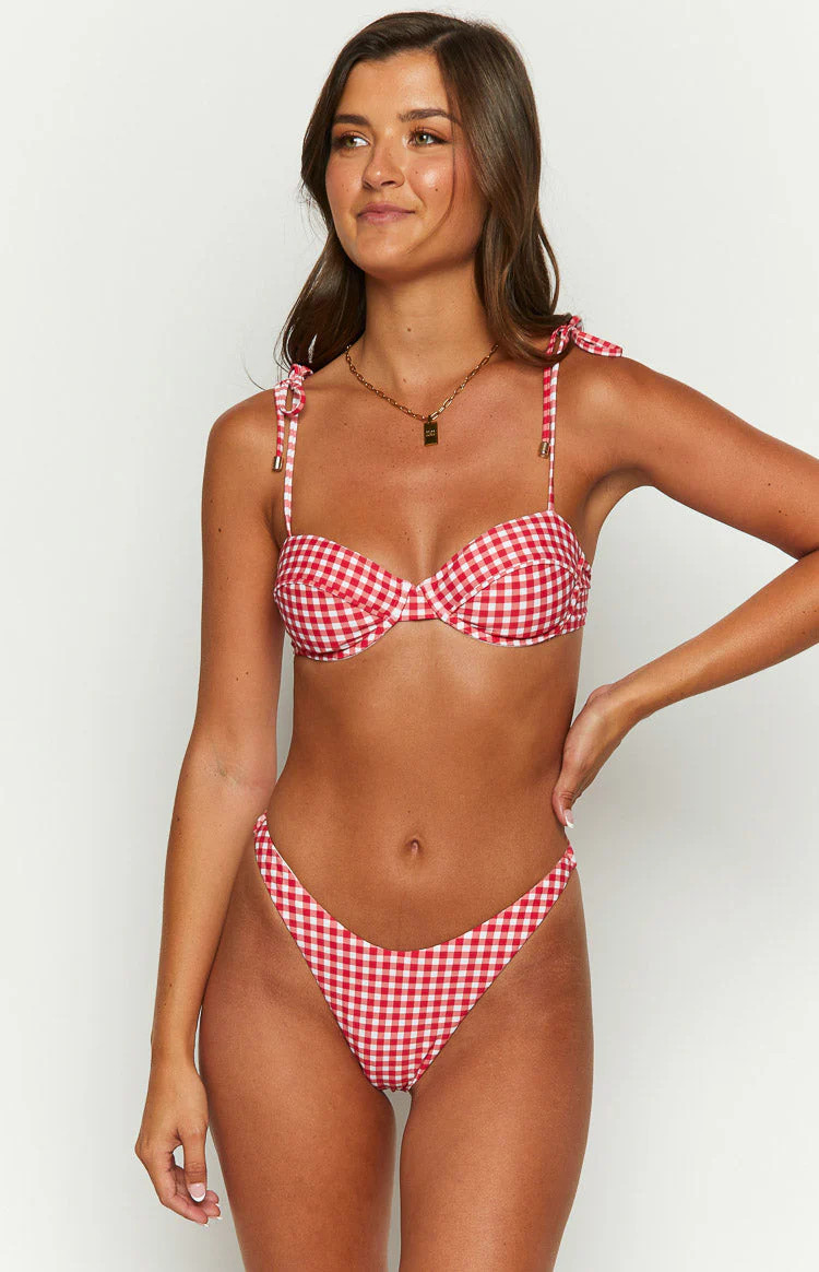 9.0 Swim Bianca Red Gingham Bikini Bottoms | Beginning Boutique (US)
