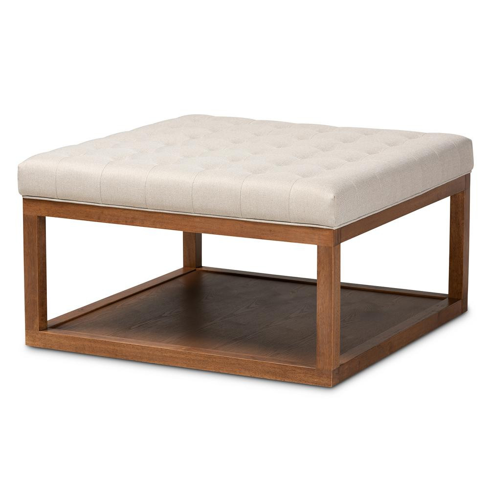 Baxton Studio Alvere Beige Lower shelf Ottoman, Beige and Walnut | The Home Depot