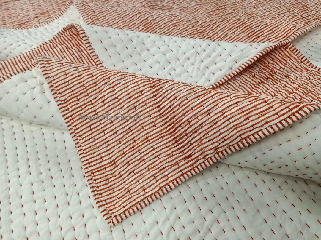 Reversible Natural Red Color Kantha Quilt, Handmade Quilt, Soft Muslin Quilt, Organic Soft Light ... | Etsy (US)