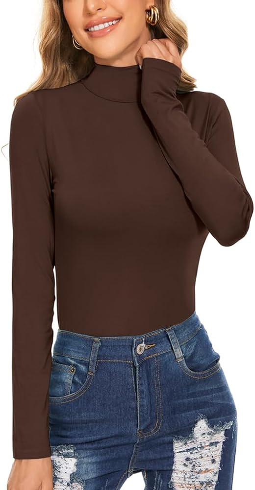 Women's Long Sleeve Mock Turtleneck Tops Casual Slim Fitted Lightweight Under Layer Pullover Shir... | Amazon (US)