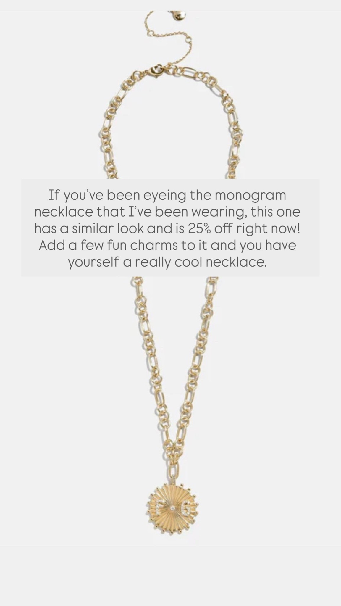If you’ve been eyeing the monogram necklace that I’ve been wearing, this one has a similar look and is 25% off right now!  Add a few fun charms to it and you have yourself a really cool necklace.

#LTKSaleAlert #LTKootd #LTKmomlife
