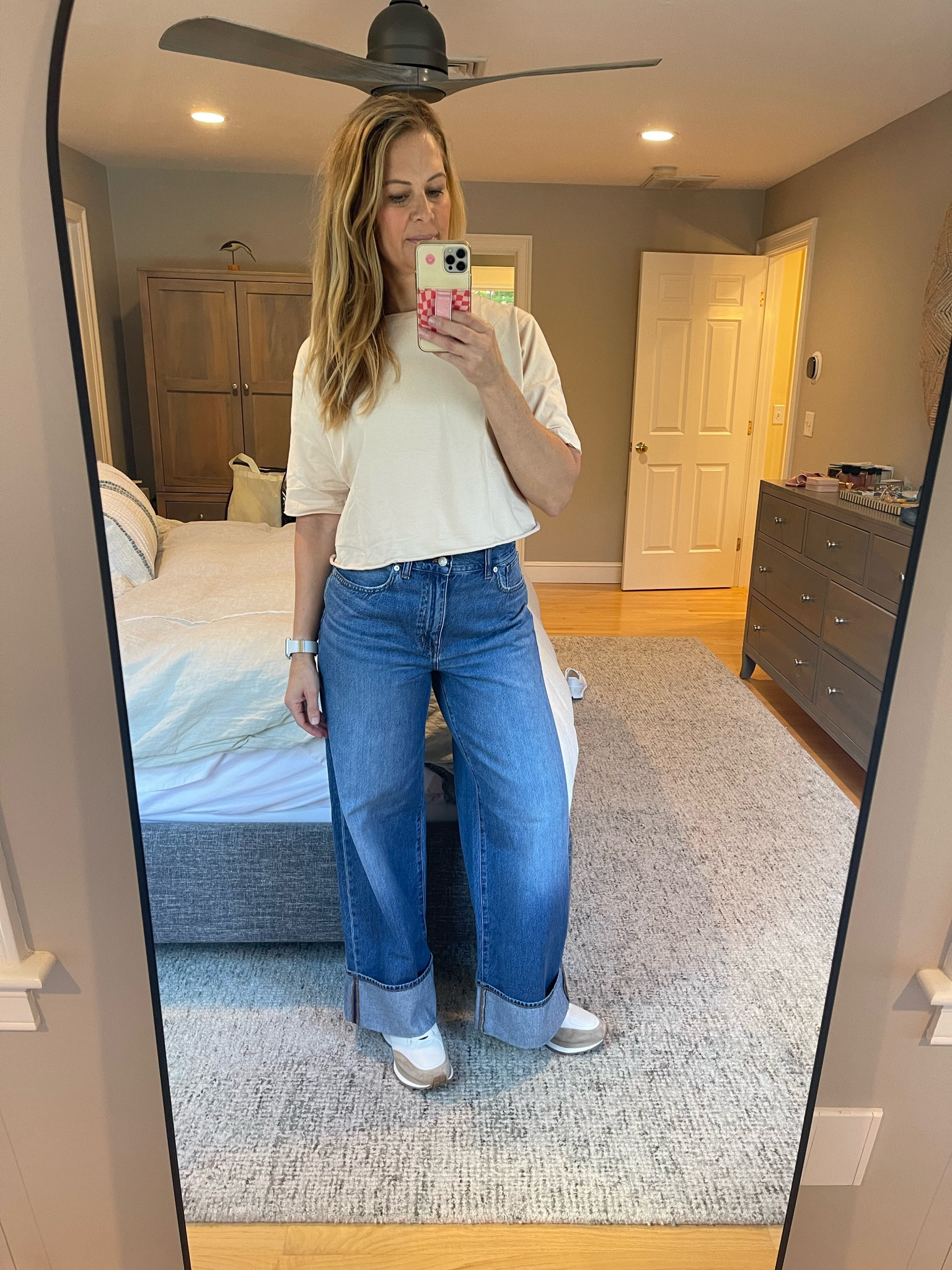 Fall Outfit for the Win today!  T-Shirt super cute and on trend from Amazon and my jeans from my Madewell haul!  Definitely recommend all of it including the shoes that are definitely more of a splurge 💜

Jeans are true to size this is a size 29 and shirt is medium also true to size.  Veronica Beard Sneakers are TTS also!  

#LTKxMadewell #LTKMidsize #LTKOver40