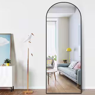 65 in. x 22 in. Modern Arched Shape Framed Black Standing Mirror Full Length Floor Mirror | The Home Depot