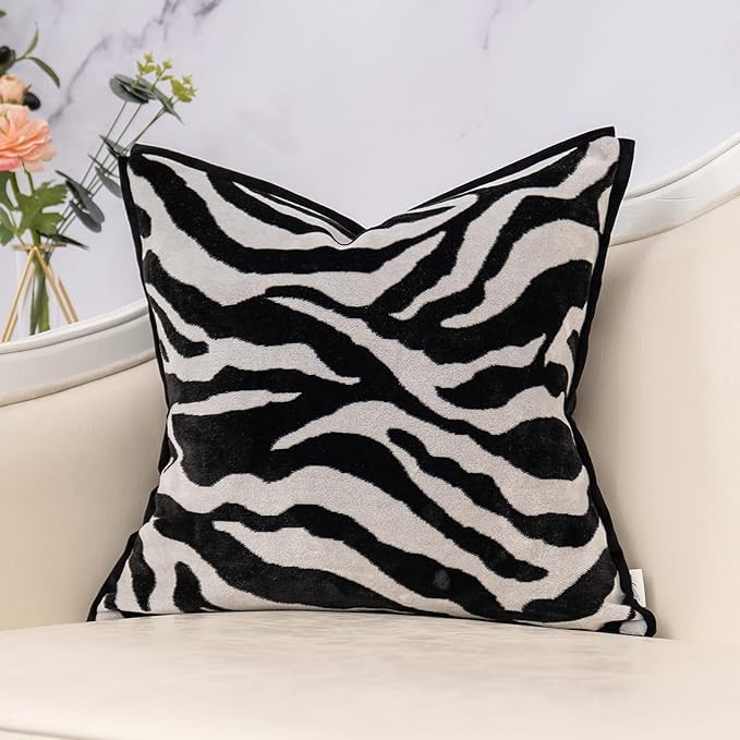 Yangest Black Square Pillow Cover Cut Velvet Zebra Print Cushion Cover Luxury Modern Pillowcover ... | Amazon (US)