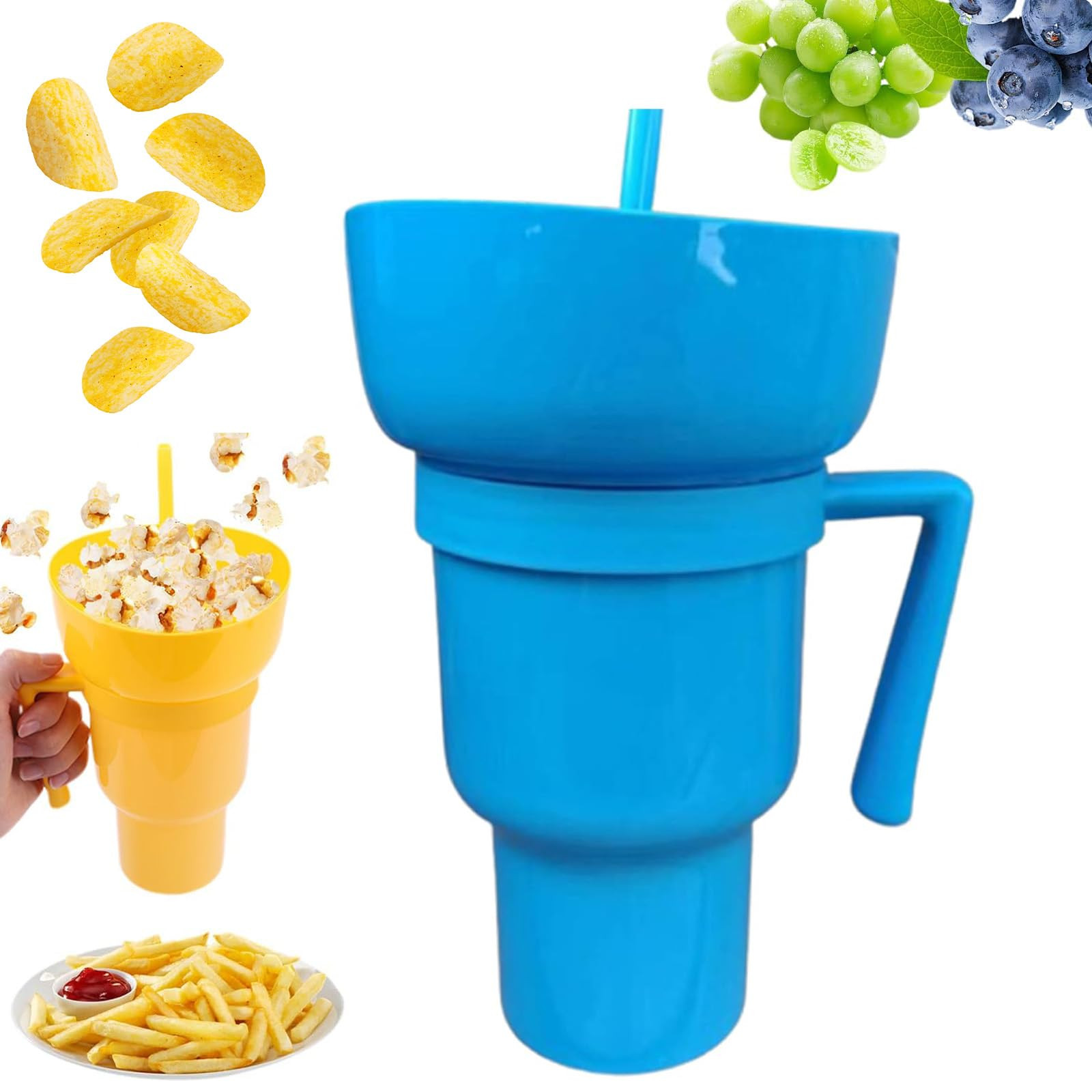 Snack and Drink Cup, Stadium Tumbler with Snack Bowl - 2 In 1 Snacks Tumbler with Straw (B) | Amazon (US)