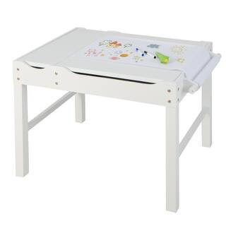 White Kids Multi Activity Play Table Wooden Building Block Desk with Storage Paper Roll Playard | The Home Depot