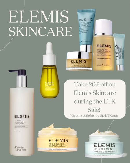 Take 20% off on Elemis Skincare during the LTK Sale! For best savings, shop here inside the LTK app. 

*The discount code will be provided through LTK app. 

#LTKSale #LTKsalealert #LTKover40