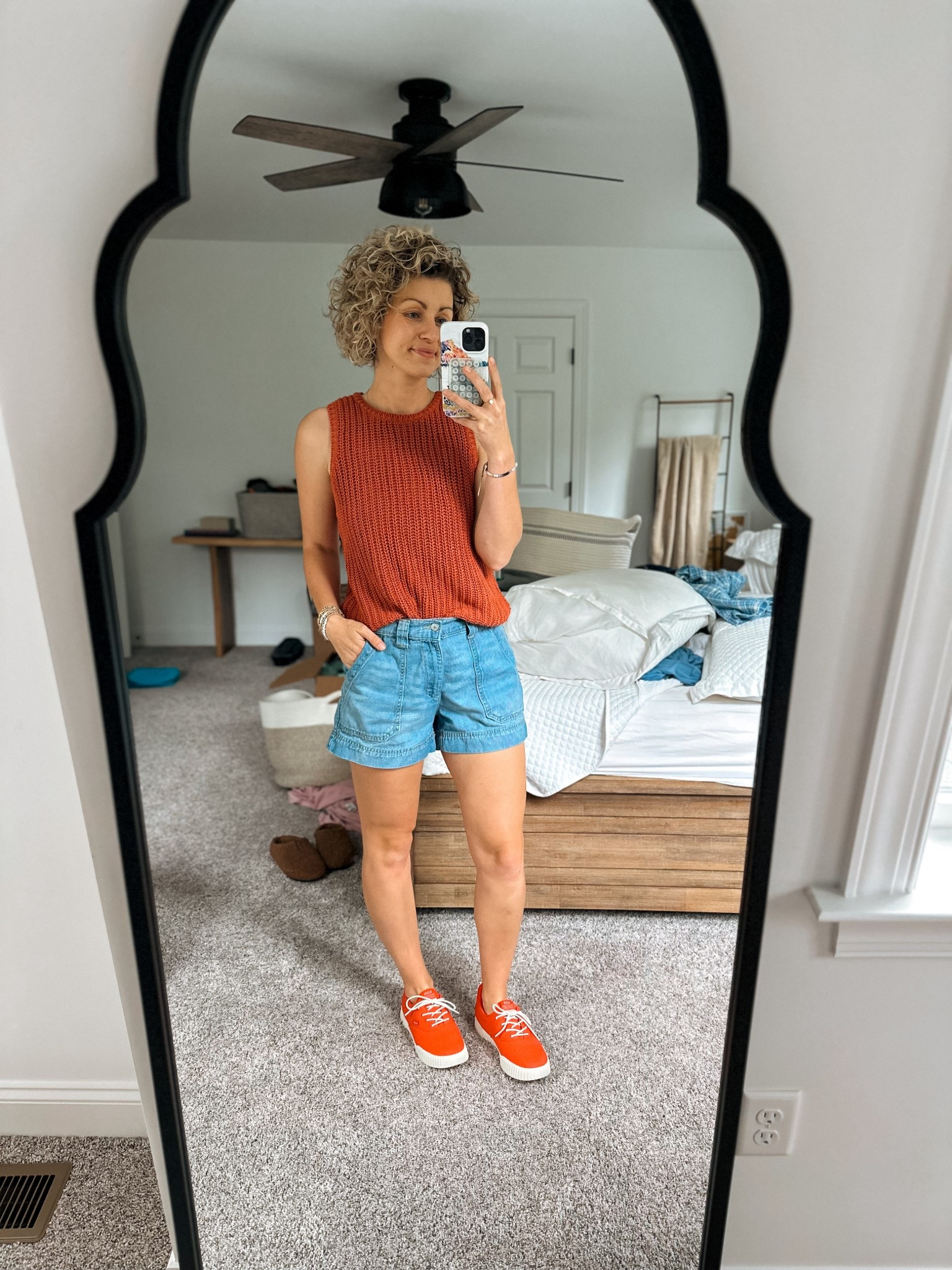 Comfy momfit today ❤️
Denim version of these shorts aren’t online but were in store! I have the tan color too. TTS, size up in sweater for lord relaxed fit  

#LTKFindsUnder50 #LTKSaleAlert