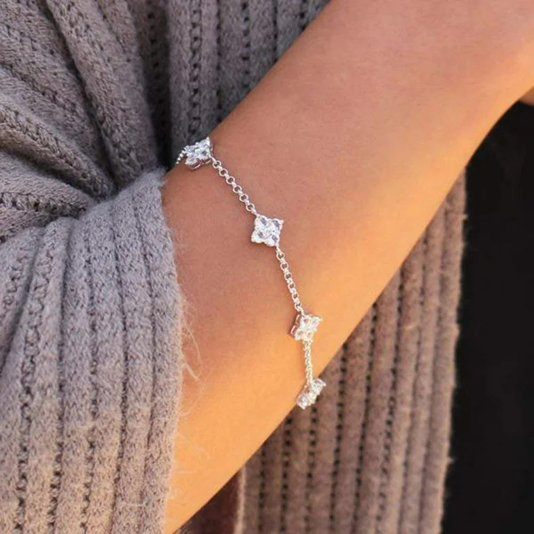 Adeline 18k White Gold Chain Bracelet with Swarovski Crystals Bracelet, Trendy Beautiful Sparkle ... | Walmart (US)