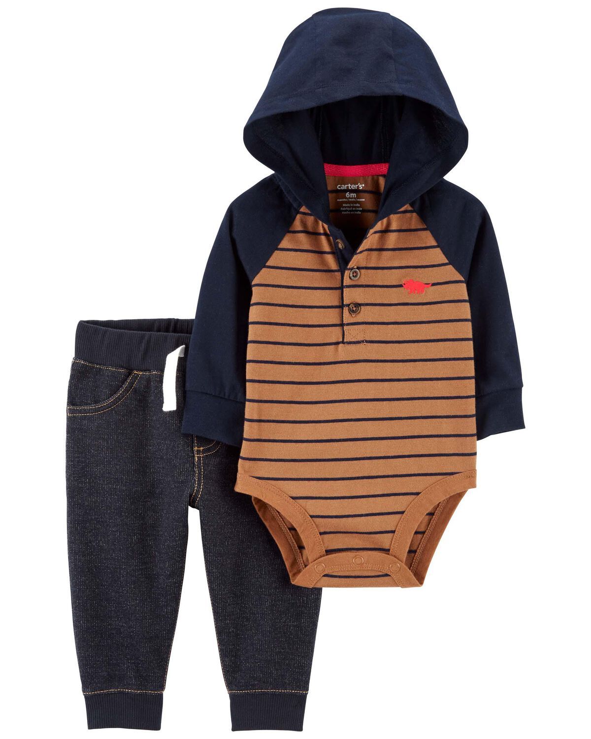 Navy/Brown Baby 2-Piece Hooded Bodysuit Pant Set | carters.com | Carter's